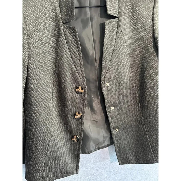 Tahari Arthur S Levine Womens Blazer Jacket Olive Green Three Button Textured - Picture 4 of 16
